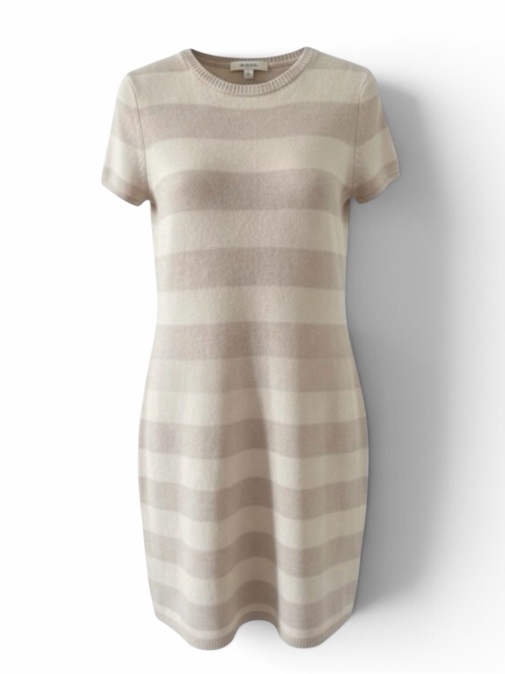 Sail to Sable Cream & Tan Short Sleeve Cashmere Knit Sweater Dress Size Large